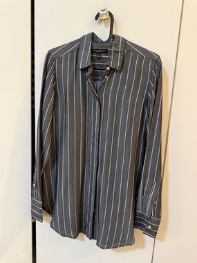 Banana Republic Women's Charcoal Gray Vertical Stripe Blouse